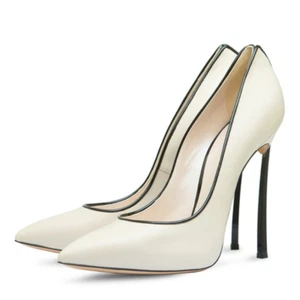 Womens Faux Leather Pointed Toe Metal High Heels Pull on Dress Shoes US 5-12 - Picture 1 of 26