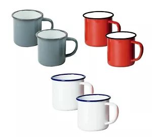 2 x Falcon Emaille Tassen Tassen Dose Metall Camping Outdoor Tee Kaffee weiß rot grau - Bild 1 von 23