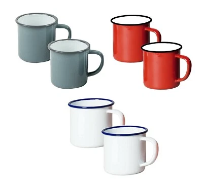 2 x Falcon Enamel Mugs Cups Tin Metal Camping Outdoor Tea Coffee White Red Grey - Image 1 of 4