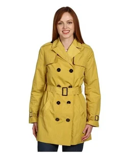 AK Anne Klein Trench Coat Jacket Size M Yellow Double Breasted Belted Lined New - Picture 1 of 5
