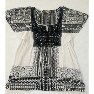 Blusa One World Live and Let Live 1X Camisa de Encaje Manga Corta Negra Crema (h) - Imagen 1 de 7