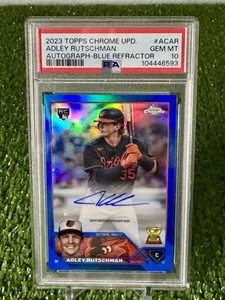 Actualización cromada Topps 2023 Adley Rutschman Blue Refractor Auto RC/150 PSA 10 SP - Imagen 1 de 4
