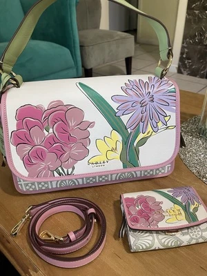 Radley London collection RHS Leather Flap SATCHEL Bag Floral+Matching Wallet - image 1 of 4