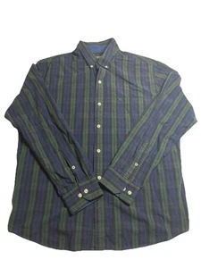 IZOD Hemd Herren XL blau grün kariert Slim Fit Flip Manschette Knopfleiste Langarm - Bild 1 von 7