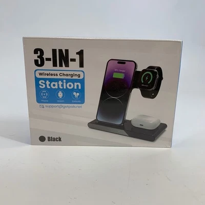 Getpals Black 3-in-1 Wireless Charging Station for iPhone Watch AirPods Android - Image 1 of 4