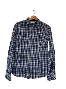 Replay Blue Shirt 100% Cotton Long Sleeve Check Print Embroidered Logo Size L - Picture 1 of 10