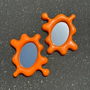 VTG 2 IKEA Splat Wall Mirror Tunga 90s Orange Plastic Blow Mold Splatter Modern - Picture 1 of 11