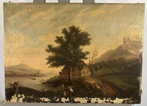 Ancienne huile sur toile XVIIIe représentant un paysage Hollandais Hollande - Picture 1 of 15