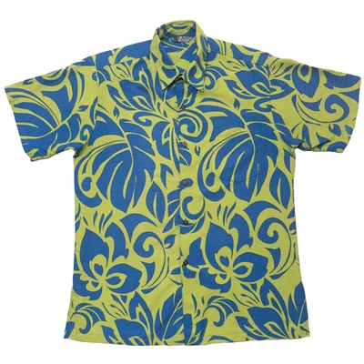 Iolani Aloha Shirt L Blue Green Hawaiian Floral Short Sleeve Button Up - Image 1 of 4