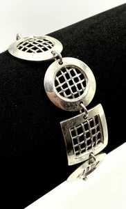 Sterling Silver 925 Lattice Square & Oval Link Tennis Toggle Bracelet 7.5'' Long - Picture 1 of 9