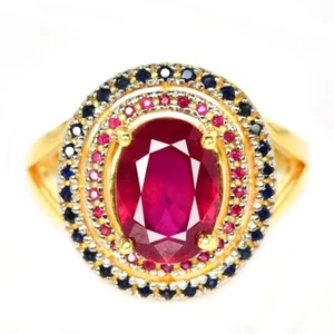 925 STERLING SILVER RING GENUINE RED RUBY & BLUE SAPPHIRE GEMSTONE SIZE 7.75 - Picture 1 of 8