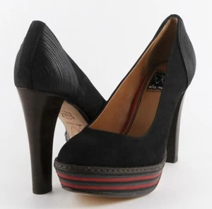 $228 ELLA MOSS FREIDA Black Nubuck Leather Designer Platform Pumps 6 - Picture 1 of 4