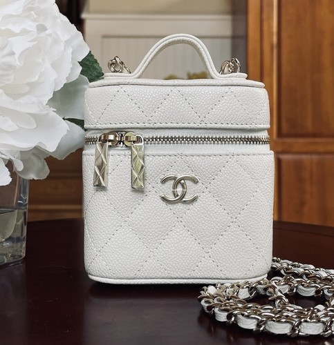 NUOVO 2022C CHANEL BIANCO CAVIALE CC PORTA VANITY CON CATENA BORSA A TRACOLLA CARINO!