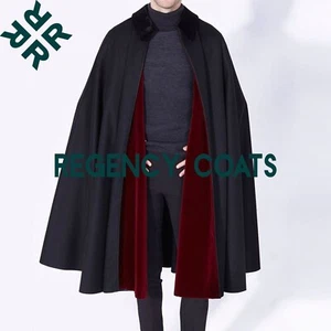 Navy Blue wool cape With velvet collar, Unisex Handmade cape, Elegant dress Cape - Picture 1 of 5