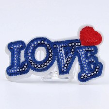 Love Patch blue sequin Iron Sew On Badge Heart bag jeans jacket coat denim UK
