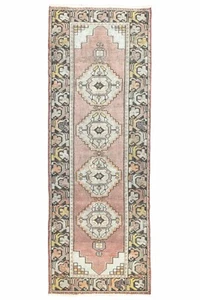 Dusty Rose Oushak Runner, Vintage Turkish Rug, Rustic Kitchen Decor, 3.4x9.4 Ft - Picture 1 of 13