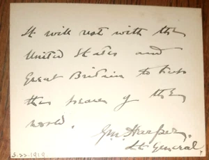 Lt. General Sir George Montague Harper (1865 – 1922) Signed Inscribed Card -1919 - Picture 1 of 3