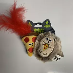 Quirky Kitty Hedge Hog & Pizza 2 Toys Cat Nip All Natural Feather - Picture 1 of 4