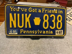Targa PA Pennsylvania NUK 838 "Hai un amico dentro" 1992 - Foto 1 di 4