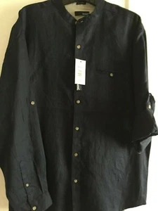 NWT Bruno dark blue , 100% linen long sleeve, buttons down men's shirt, SZ L - Bild 1 von 4