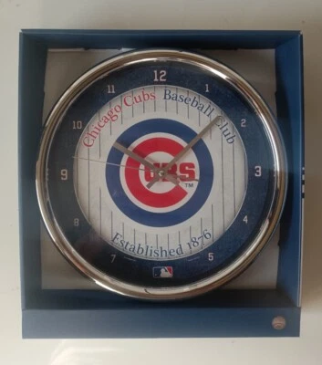MLB CHICAGO CUBS 12" Round Chrome Wall Clock. - Image 1 of 2