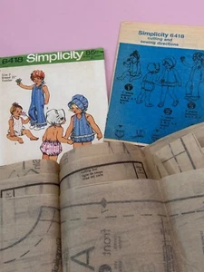 6418 Vintage 1974 Simplicity Schnittmuster Mädchen Glockenboden Overall Mütze - Bild 1 von 5