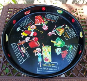 Vtg MCM Masonware Black Metal 13" Tray Cocktail Recipes Retro Art Joe Carpenter - Picture 1 of 21