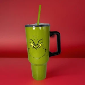 The Grinch Grinning Face 40 Oz Green Stainless Steel Tumbler With Handle - Picture 1 of 6