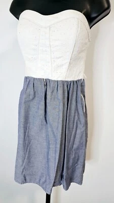 VESTIDO SIN TIRANTES MY MICHELLE MUJER DENIM AZUL BLANCO AJUSTE ACAMPANADO - TALLA 9 Foto 1 de 4