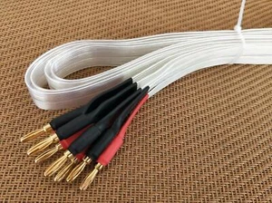 Silver Amplifier Audio CD Player Speaker Banana Plug Blue Ribbon Flat Cable 2M - Picture 1 of 2