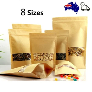 Resealable Clear Window Zipp lock Kraft Paper Food Gift Bags Pouch Stand Up Seal - Picture 1 of 12