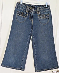 Macy's INC INTERNATIONAL CONCEPTS Cropped Denim GAUCHO JEANS Flap Pockets Sz 2 - Picture 1 of 5