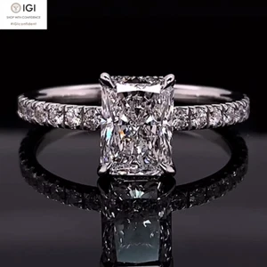 IGI 2.00Ct E VVS2 Radiant Cut Lab Grown Diamond Engagement Ring 14K White Gold - Picture 1 of 16