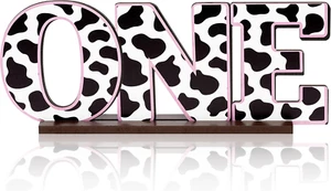 Cow Print One Letter Sign Table Wooden Centerpieces for Baby Shower Farm Animal - Picture 1 of 12