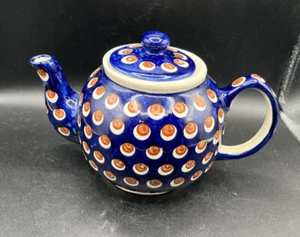 Bolesławiec Polish Pottery Round Teapot Dots Stoneware Handmade in Poland - Picture 1 of 9