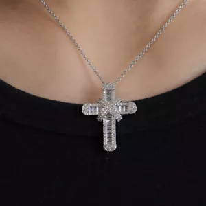 Collar y colgante de cadena de cristal cruzado de plata esterlina 925 unisex para dama y hombre - Imagen 1 de 10