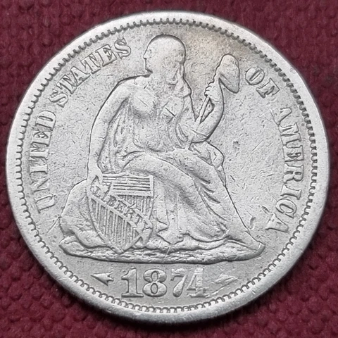 1874 Seated Liberty Dime 10c Better Grade XF #58547 Cover
