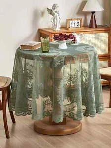 Mantel de encaje floral espejo redondo verde, decoración de mesa de comedor de salón - Imagen 1 de 19