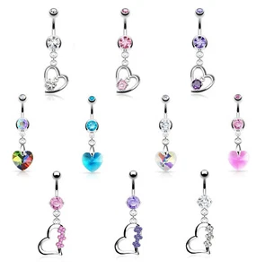 Piercing Bauchnabelpiercing Zirkonia Banane Bauchnabel Kristall Herz Set NSB2102 - Picture 1 of 11