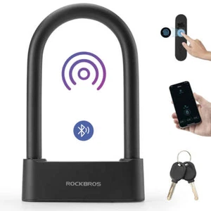 ROCKBROS Smart Bike U Lock with Fingerprint and App Control Waterproof - Picture 1 of 9