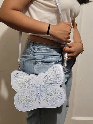 Betsey Johnson Kitsch Butterfly Printed Blue Faux Leather Crossbody BAG, NEW - Image 1 of 4