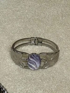 HERMOSA PULSERA BRAZALETE PLATA, RESORTES ABIERTOS PARA PONER Y QUITAR ÁGATA EN LA PARTE SUPERIOR - Imagen 1 de 1