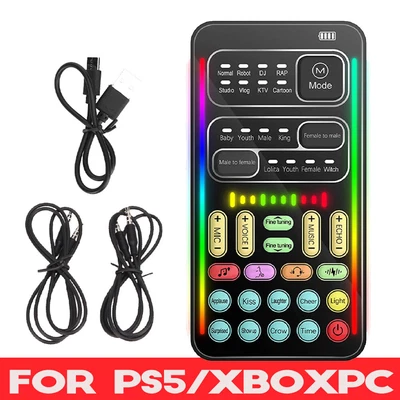 NUEVO Para PS5/XboxPC Cambiador de Voz Set Portátil Multifunción Mini Tarjeta de Sonido Foto 1 de 4