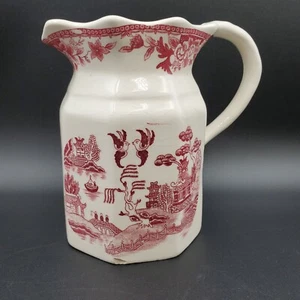 VTG Japanese Nippon Yoko Boeki Co Porcelain Pitcher w/ Red & White Willow - Picture 1 of 12