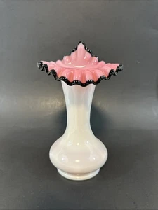 Fenton Jack in the Pulpit 8 Zoll Black Rose Crest Ruffled Rim Vase Rare Vintage 1950s - Bild 1 von 11