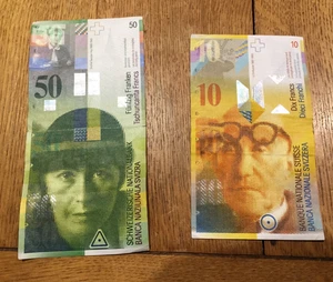 Swiss 50 Franc + 10 Franc Banknotes Switzerland Currency - Picture 1 of 14