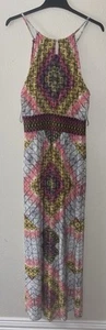 London Times Maxi Dress Women’s Size 14 Colorful Pattern Front Keyhole - Picture 1 of 6