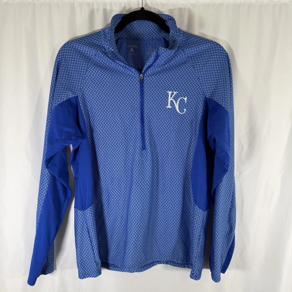 Kansas City Royals Sweater Women's Large Blue 1/4 Zip Long Sleeve Antigua - Image 1 of 4