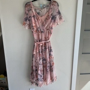 Sundance Alexandria Dress Floral Chiffon Teired Midi Women’s XL Garden Cottage - Picture 1 of 9
