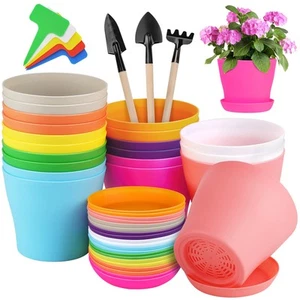 20 Pack Plastic Planters 5.5 Inch Plant Flower Pot with Trays, Seedlings Nurs... - Picture 1 of 7